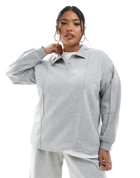 Vero Moda Curve - Lysegrå og meleret poloskjorte i jersey - Del af sæt - view 1