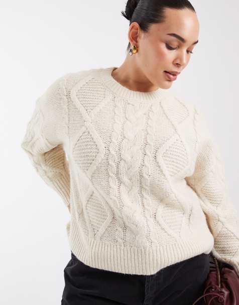 Vero Moda Curve maglione a maglia grossa lavorata a trecce color panna - view 1