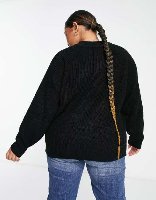 Vero Moda Curve - Maglione accollato nero in maglia spessa, 2 di 4