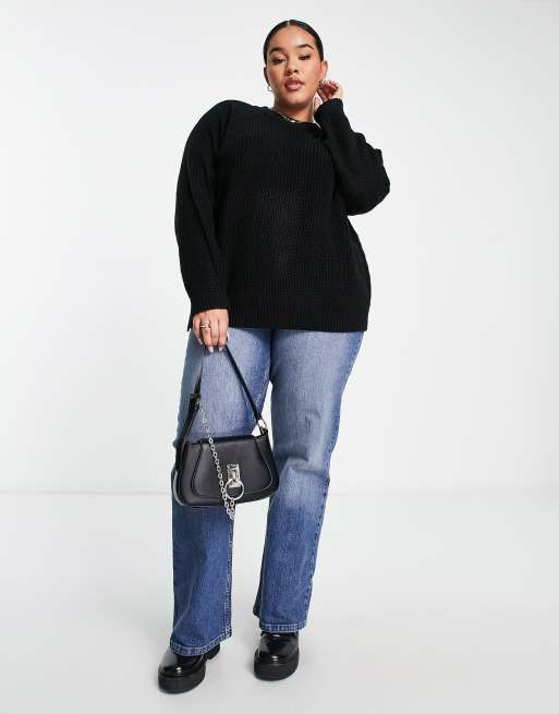Vero Moda Curve - Maglione accollato nero in maglia spessa, 4 di 4