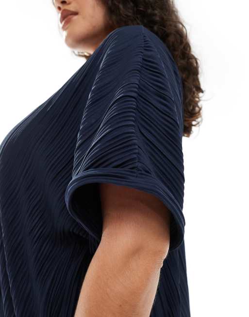 Vero Moda Curve - Marineblå T-shirt med plisseringer - Del af sæt, 2 af 4