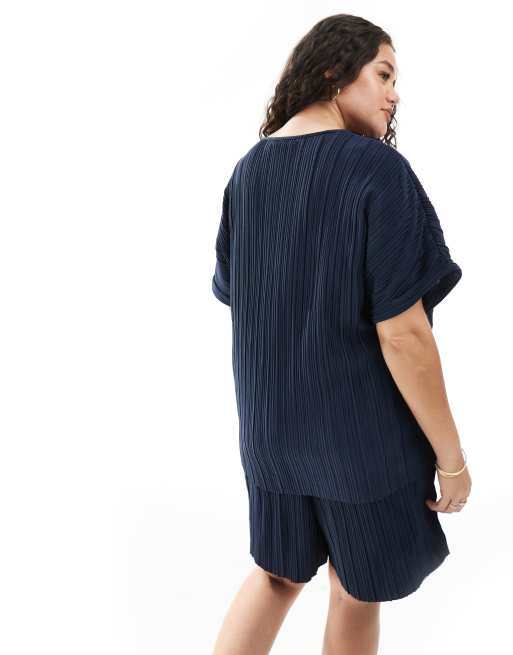 Vero Moda Curve - Marineblå T-shirt med plisseringer - Del af sæt, 4 af 4