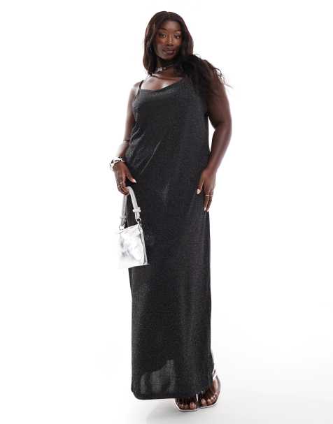 Vero Moda Curve - Maxi jurk met bandjes en glitter in zwart - view 1