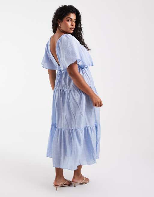 Vero Moda Curve Maxikleid mit Volantärmeln und Stufen in Hellblau, 4 von 4