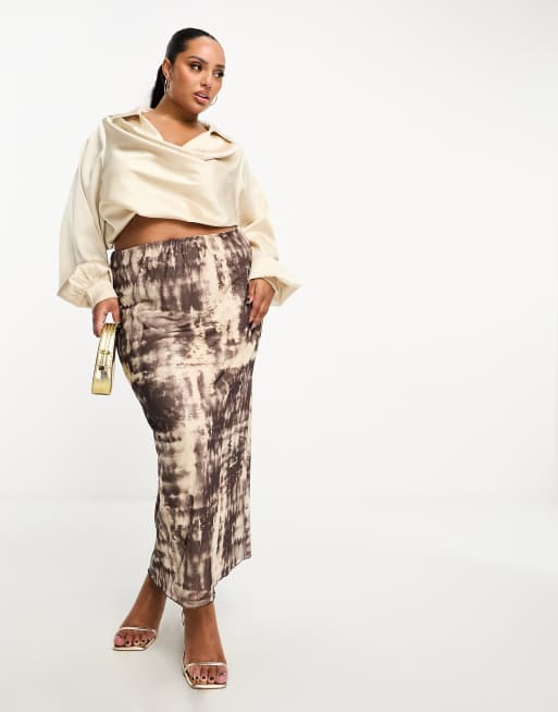 Vero Moda Curve - Maxinederdel med abstrakt, monokromt print i mesh 