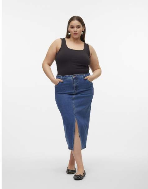 Vero Moda Curve – Mellanblå jeanskjol - view 1