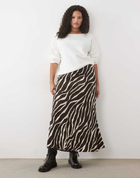 Vero Moda Curve mid rise satin maxi skirt in chocolate zebra print