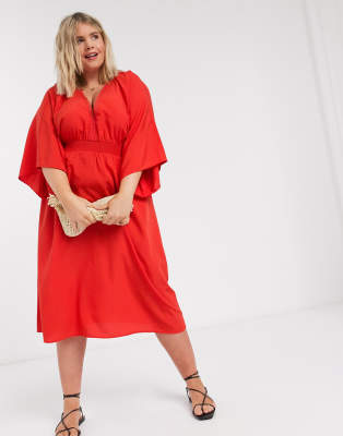 red kimono sleeve dress