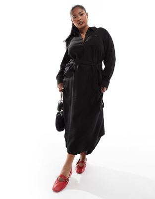 Vero Moda Curve - Midi-Hemdkleid in Schwarz