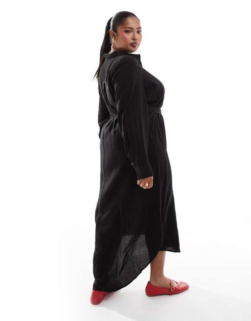 Vero Moda Curve – Midi-Hemdkleid in Schwarz