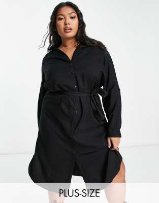 Vero Moda Curve midi shirt dress in black | ASOS