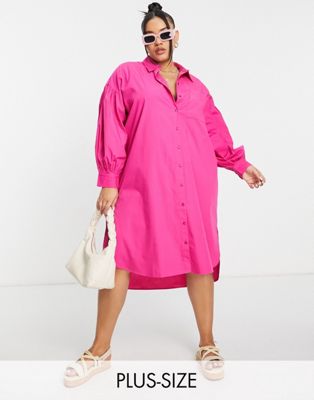 Vero Moda Curve midi shirt dress in pink