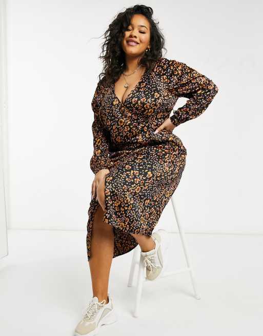 Vero Moda Curve midi wrap dress with puff sleeve in floral print, 4 of 4