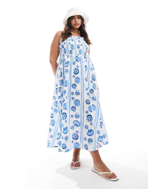 Vero Moda Curve – Midiklänning med blått snäckskalstryck - view 1