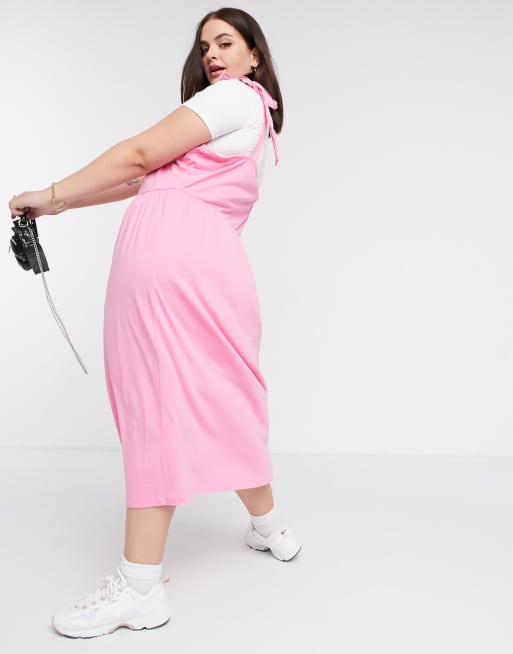 Vero Moda Curve – Midikleid mit gebundenen Trägern in Rosa, 2 von 4