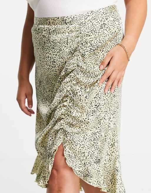 Vero Moda Curve - Midinederdel med rynket side og dyreprint i satin, 3 af 4