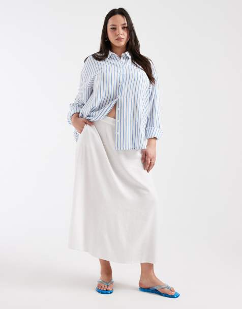 Vero Moda Curve – Midirock in Weiß mit Leinen-Haptik - view 1