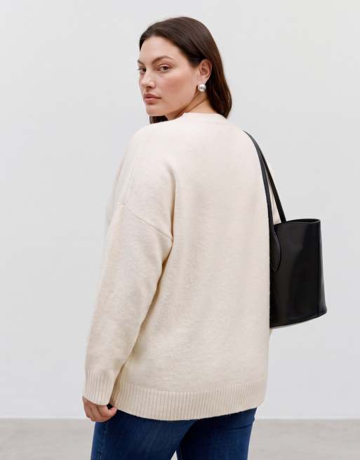 Vero Moda Curve miękki sweter oversize z okrągłym dekoltem w kremowym melanżu, 5 z 5