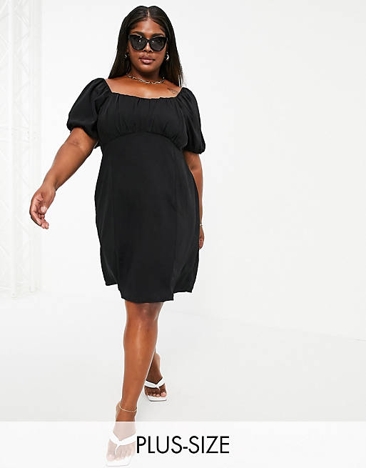 Vero Moda Curve milkmaid mini dress with ruched bust in black