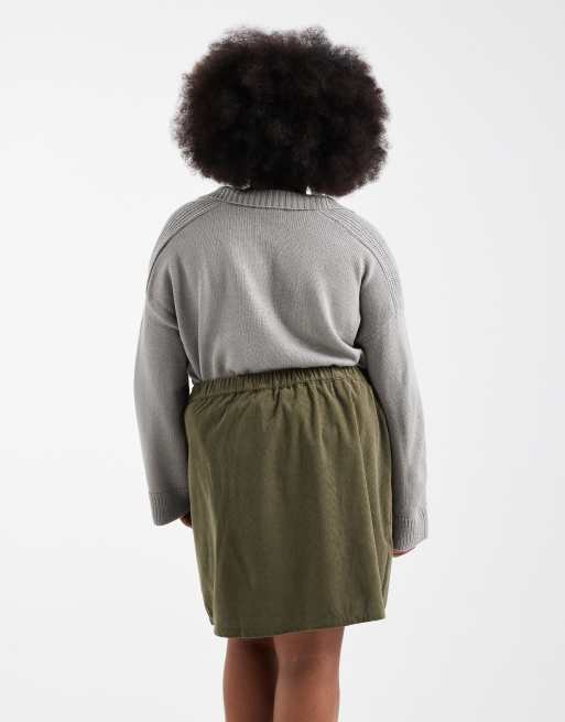 Vero Moda Curve - Mini rok van corduroy in kaki, 4 van 5