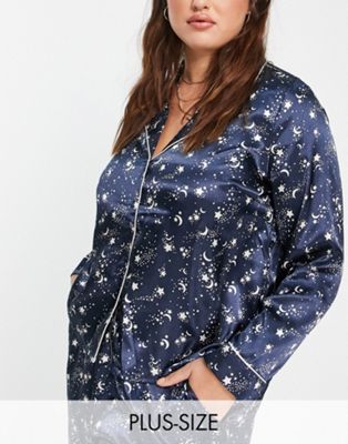 Vero Moda Curve 'mix & match' long sleeve pyjama shirt in cosmic print
