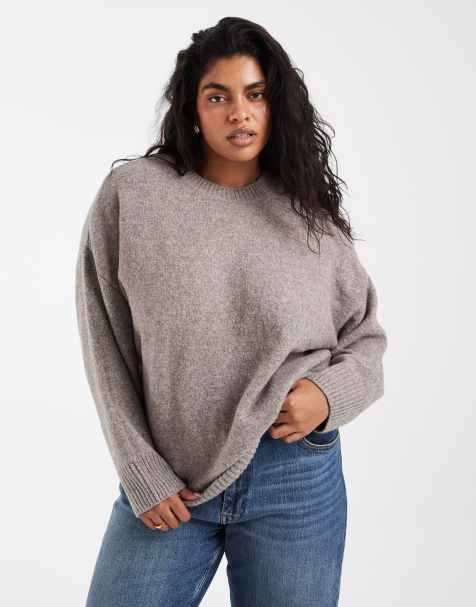 Vero Moda Curve mjuk oversized tröja med rund halsringning i moon rock melange - view 1