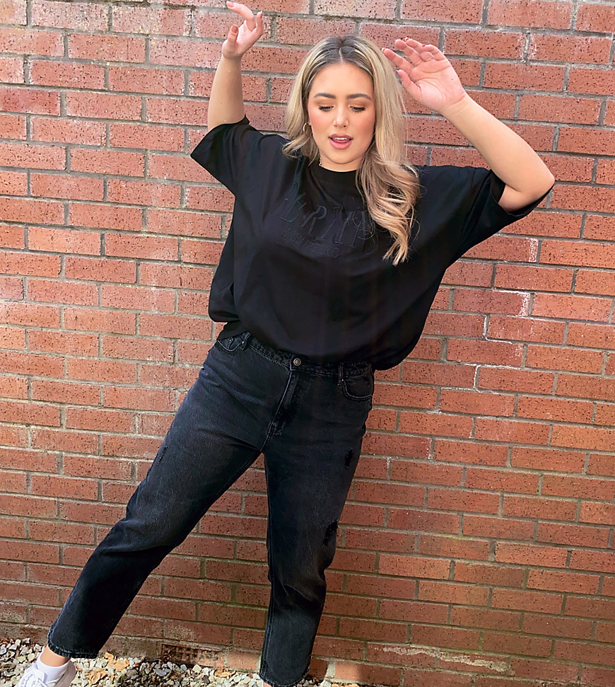 Vero Moda Curve - Mom jeans met hoge taille in zwart
