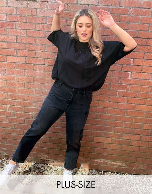 ojo receta tortura Vero Moda Curve mom jeans with high waist in black | ASOS