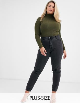 Vero Moda Curve Mom Jeans With Waist In Washed Black | ModeSens