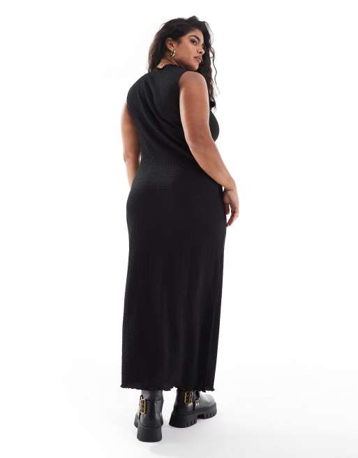 Vero Moda Curve - Mouwloze maxi-jurk met textuur in zwart, 2 van 4