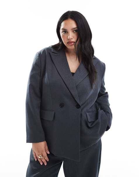 Vero Moda Curve - Mørkegråmeleret skræddersyet blazer med sildebensmønster - Del af sæt - view 1