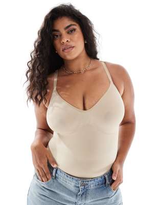 Vero Moda Curve - Nahtloser Riemchen-Tanga-Body in Beige-Neutral