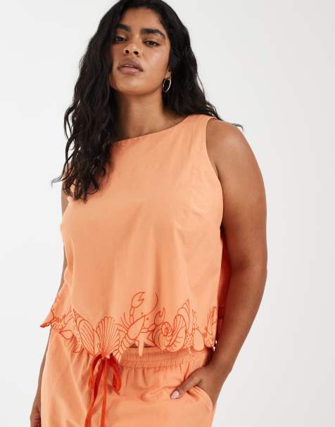 Vero Moda Curve - Orange ærmeløs croptop med frynsedetaljer - Del af sæt - view 1
