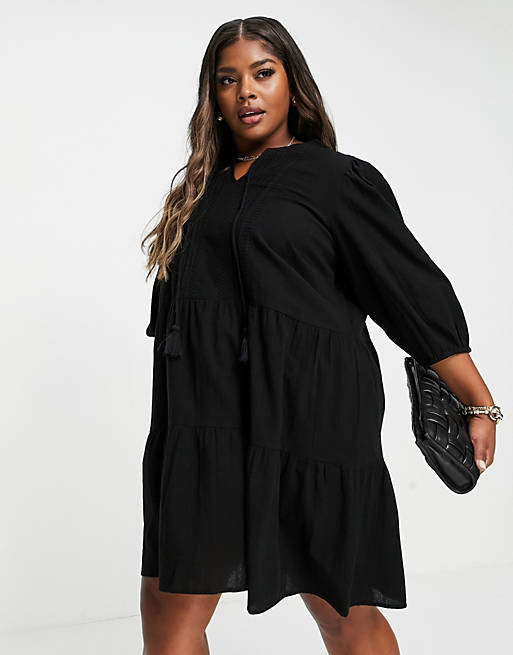Women Vero Moda Curve organic cotton broderie detail mini dress in black 
