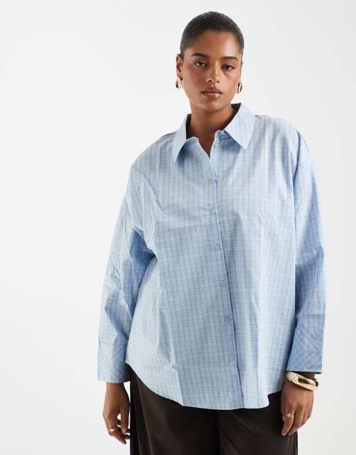 Vero Moda Curve oversize koszula w jasnoniebieską drobną kratkę, 2 z 4