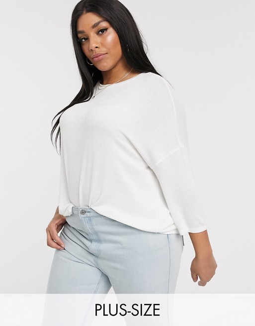 Vero Moda Curve oversized batwing knitted top in cream