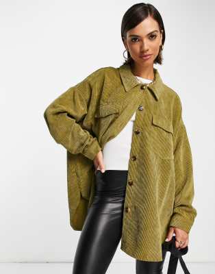 oversized cord shacket in green