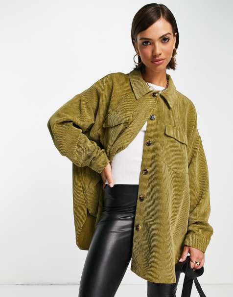 Vero Moda Curve oversized cord shacket in green - view 1