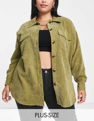 Vero Moda Curve Vero Moda Curve oversized cord shacket in green