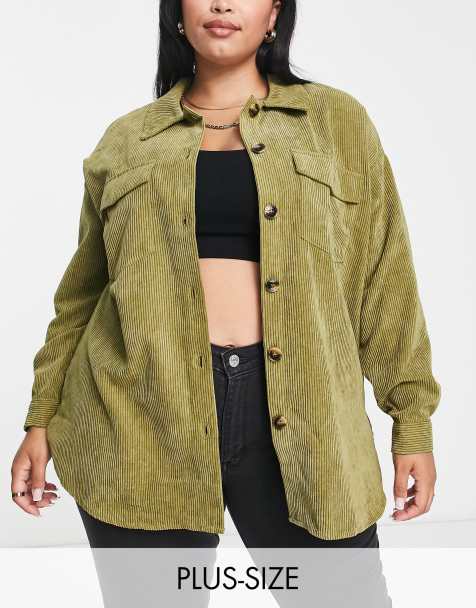 Vero Moda Curve oversized cord shacket in green - view 1