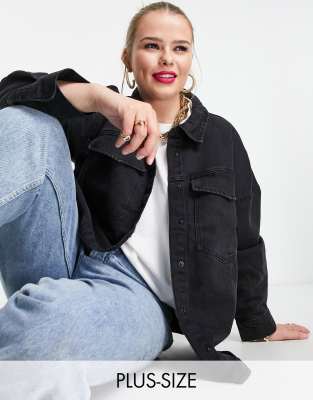 Vero Moda Curve oversized denim shirt in black