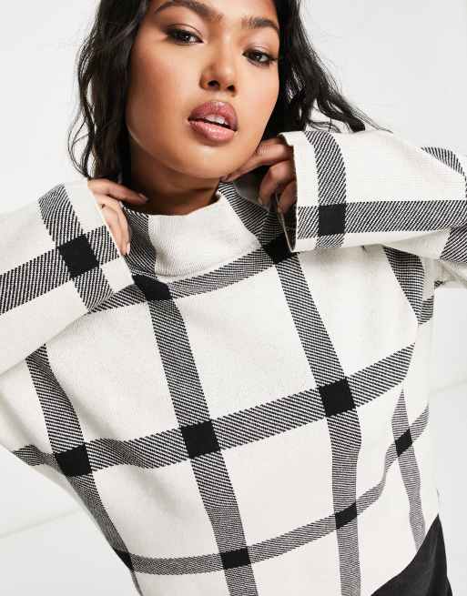 Vero Moda Curve Oversized geruite trui in zwart wit ASOS