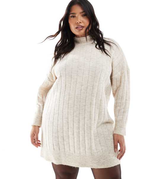 Vero Moda Curve - Oversized ribgebreide mini-jurk in crème melange - view 1