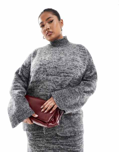 Vero Moda Curve oversized rollneck jumper co-ord in mono melange