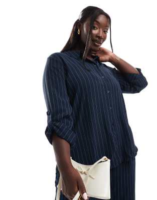 oversized shirt in navy pinstripe - part of a set