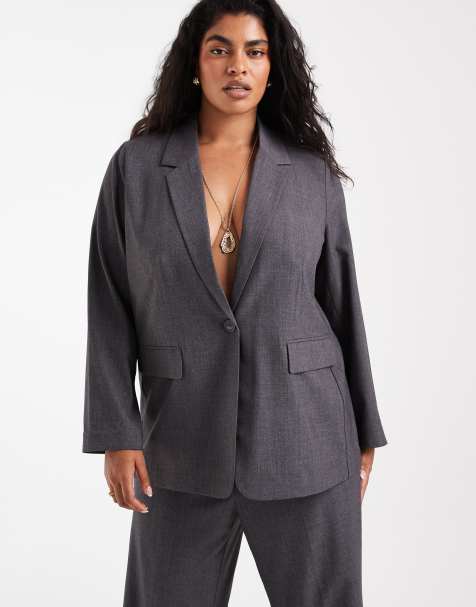 Vero Moda Curve oversized skræddersyet blazer-sæt i mørkegrå meleret - view 1