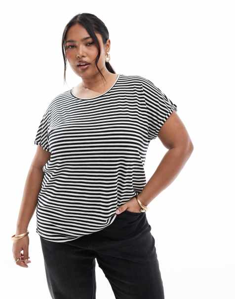 Vero Moda Curve oversized t-shirt in mono stripe - view 1