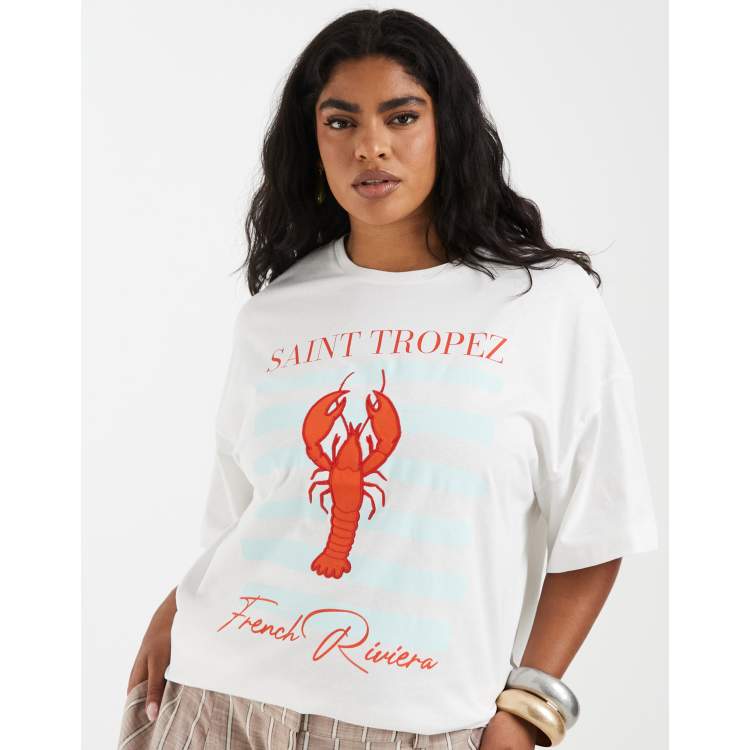 Vero Moda Curve oversized T-shirt in white with lobster print | ASOS