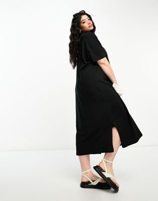 Vero Moda Curve oversized t-shirt maxi dress in black