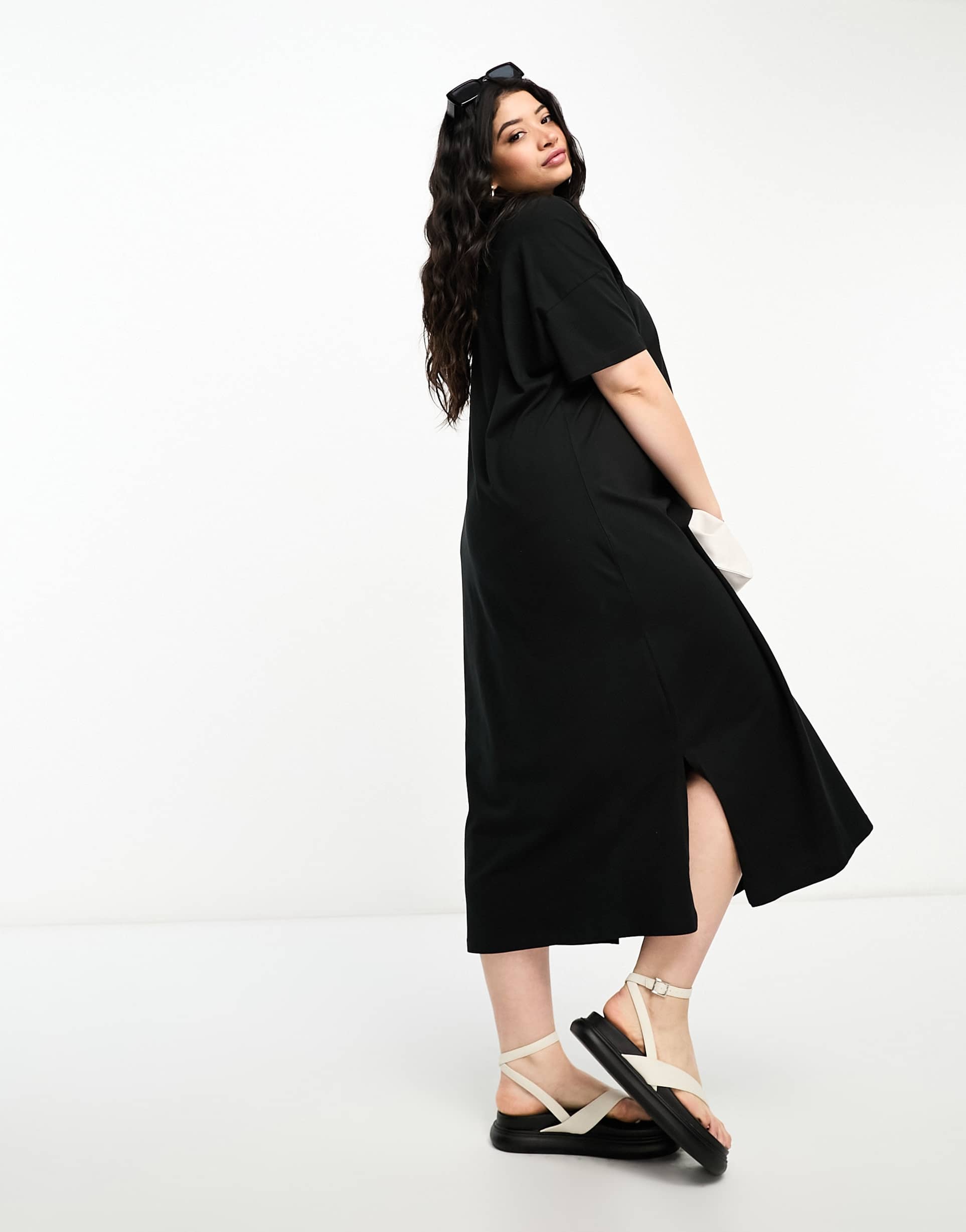 vero moda curve oversized t-shirt maxi dress in black